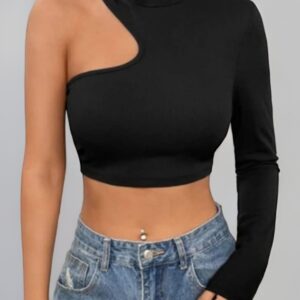 TWIN BIRDS Highneck Oversized Crop T-Shirt for Women | Drop Shoulder Relaxed Fit Tee | 100% Cotton Casual Wear Top